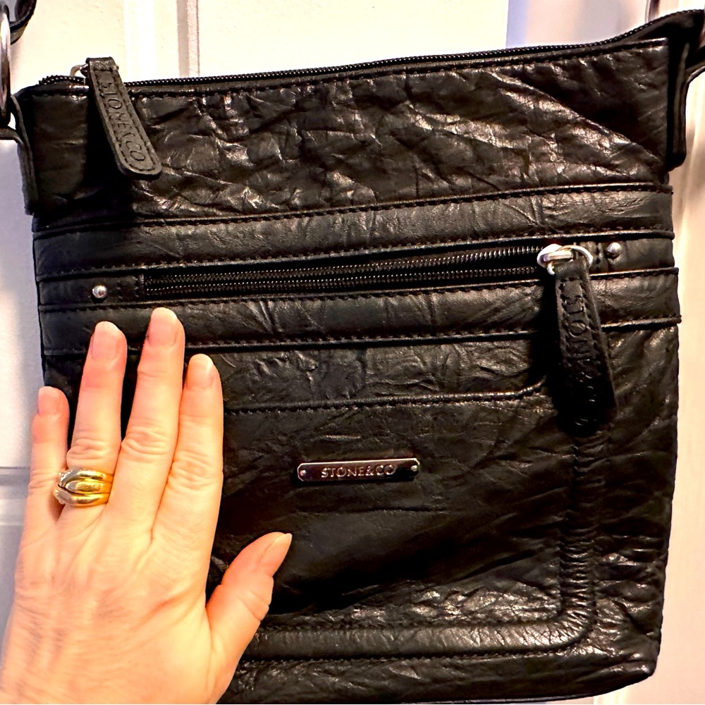 Stone & Co. Black leather cross-body bag. Great size! Butter soft leather